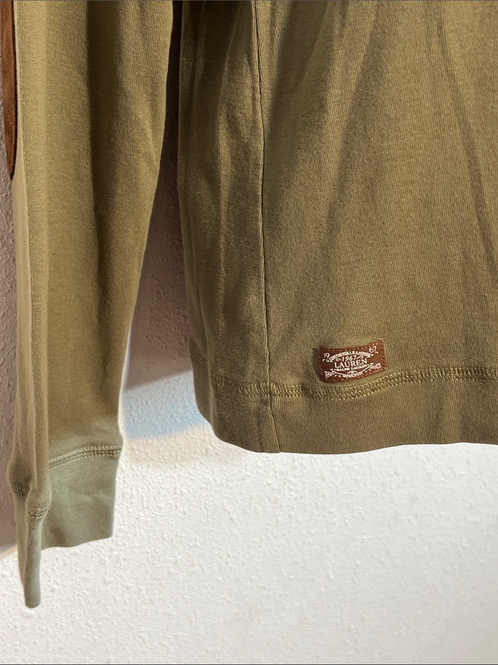 Ralph Lauren Olive Green Long-Sleeve Top with Brown Shoulder Tab size XL - Picture 8 of 12